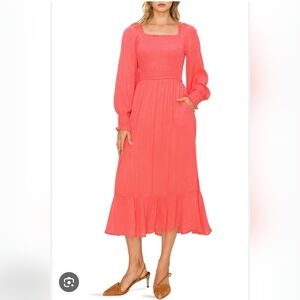 NWT MELLODAY Vibrant Coral Long Sleeve Dress